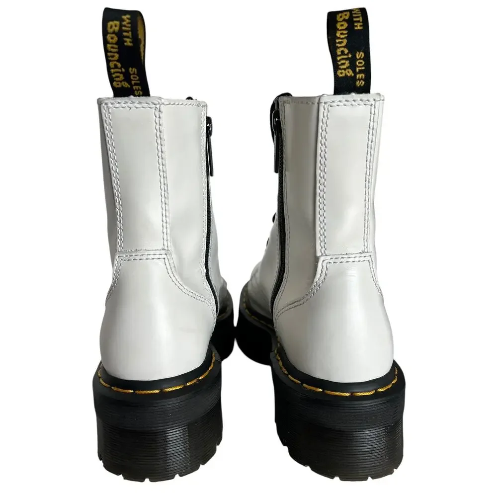Dr. Martens Jadon White Leather Platform 8-Eye Boots Men US 6/Women 7